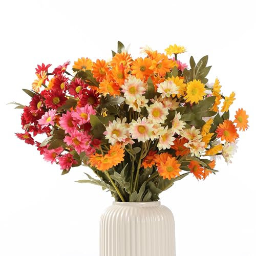 HNVNER Künstliche Blumen Seidenblumen wie Echt 6 Bündel, Gänseblümchen Kunstblumen Blumenstrauß Künstlich, Kunstblume Balkon für Indoor Outdoor Geburtstag Hochzeit Partei Tischaufsätze Heim Dekor