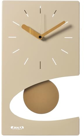 Arti & Mestieri Eclipse - Orologio a pendolo da Parete di Design 100% Made in Italy - in Ferro, 44 x 25 cm (Crema e oro laccato)