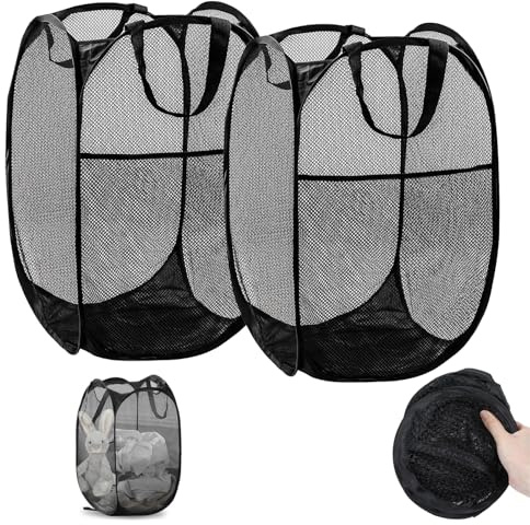 2 Stück Pop Up Wäschekorb 36 * 36 * 58 Cm,Faltbarer Wäschekorb,Faltbare Wäschekörbe,Klappbarer Wäschekorb,Wäschekorb Klappbar Tragbar,Geeignet für Kinderzimmer,Studentenwohnheimreisen (Schwarz)