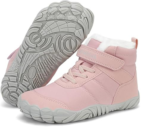 Mishansha Kinder Winter Barfußschuhe Warm Gefüttert Winterschuhe Jungen Mädchen Winterstiefel Leicht rutschfest Winterboots Outdoor Breite Zehenbox Wanderschuhe, Chill II, Erröten Rosa 25 EU