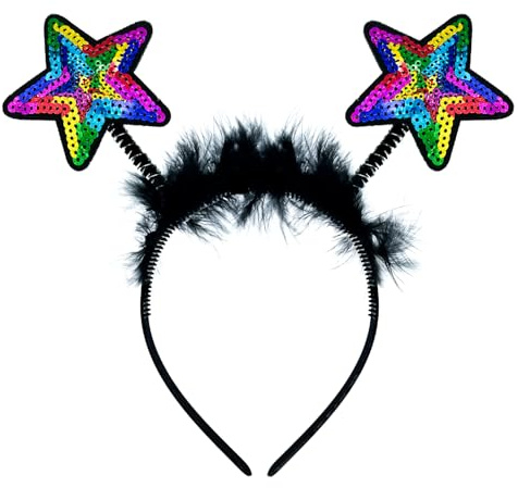 Oblique Unique Haarreifen mit wackel Stern Pailletten und Federn Haarreif für Fasching Karneval Kinder Geburtstag Motto Party