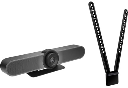 Logitech MeetUp 2 La cámara USB Todo en uno para Salas de conferencias, Barra de vídeo compacta con Funciones de Inteligencia Artificial, Cable USB Activo | Conexión BYOD, Pieza de Montaje en TV