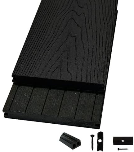 Woodstore24 WoodoMalta Komplettset 2,4 m - Anthrazit - Terrassendiele - Massivdiele - Rutsch- & Wetterfest - Breite: 146 mm, Stärke: 18 mm - 32 m²