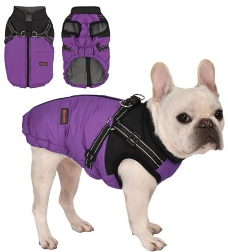 Wunive Hundemantel Hundejacke Winter Wasserdichter Hundemantel Kleiner Hundemantel Welpen Harness Hundemantel Warme Hundejacke Hundemantel mit Geschirr Built in 2 in 1 für kleine mittlere große Hunde