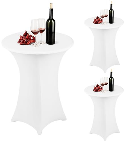 3 Stück Stretch Stehtisch Husse 80cm, 80 x 110cm Hussen Stehende Tischdecke abwaschbar Stehtischhussen Verstärkung im Fußbereich, Elastische Tischdecken für Bar Counter Runde Tisch Hochzeit