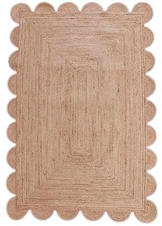 RUGSWEAVE Tappeto artigianale – 90 x 150 cm – Tappeto bianco con bordo smerlato in fibra naturale | Tappeto decorativo ecologico smerlato