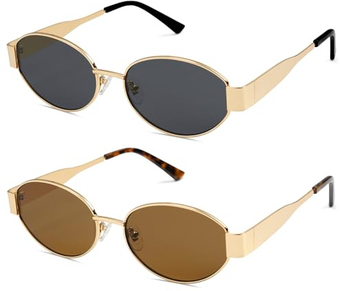 SOJOS Retro Sonnenbrille Damen Herren Oval Metal Groß Trendy Classic UV400 Schutz Sonnenbrillen SJ1217