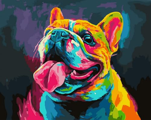 KOMKING Paint by Numbers for Adults Children, Paint by Number Kits on Canvas Colour Number Painting Kits Animal Theme, Color Bulldog 40x50cm Without Frame