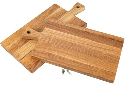 Schneidebrett mit Griff aus Eiche geölt - Servierbrett 40 x 20 x 2 cm