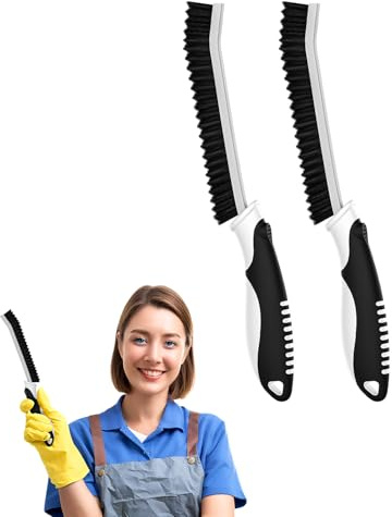 Cleangor Cepillo de Limpieza de Grietas, Cepillo de Cerdas Duras con Cabezal de Cerdas Duras Dentadas y Mango Ergonómico, Adecuado para Inodoros, Cocinas y Ranuras de Puertas y Ventanas (2, Negro)
