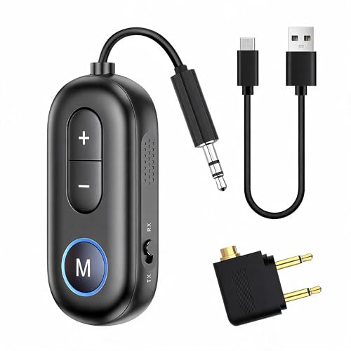 Bluetooth 5.3 Transmitter Receiver, 2-in-1 Wireless AUX Adapter | for Airplane, TV, Car and Home Stereo, 3.5mm Bluetooth Audio Adapter for Wireless Headphones and Speakers