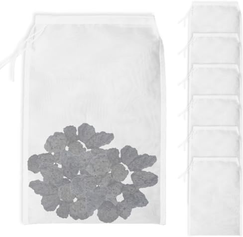 Orixo 6 Pièces 15x20 cm Sacs Filtrants pour Aquarium, 150 Microns Sac Filtrant en Maille, Sacs Filtrants en Maille D'aquarium avec Cordon de Serrage, pour Charbon Actif, Biosphères (Blanc)