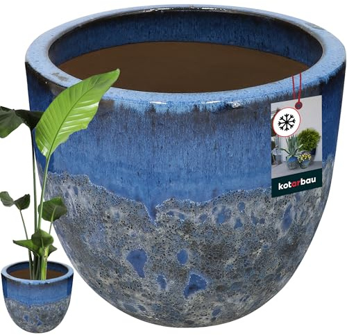 KOTARBAU® Blomkruka höjd 31 cm ⌀ 37 cm blomkruka mörkblå keramisk planteringskruka frostsäker överkrukor för utomhusbruk blomkruka utomhus och inomhus, planteringskruka inomhus utomhus