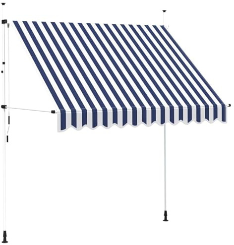 Store Banne Rétractable, Store Banne Manuel Auvent de Terrasse Marquise Soleil de Balcon 250 cm Rayures Bleues et Blanches