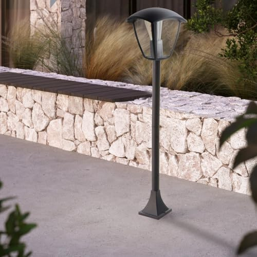 M Ledme - Lampioncino Esterno serie Ronse Plus, IP44 impermeabile, attacco E27, stile classico nero, acciaio/PMMA, ideale per giardini e vialetti, potenza massima 40W (senza lampadina)
