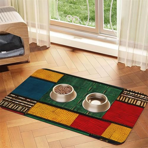 Nappe en cuir absorbant pour animaux de compagnie - Style africain - Imprimé patchwork - Tapis d'alimentation en cuir pour chiens et chats