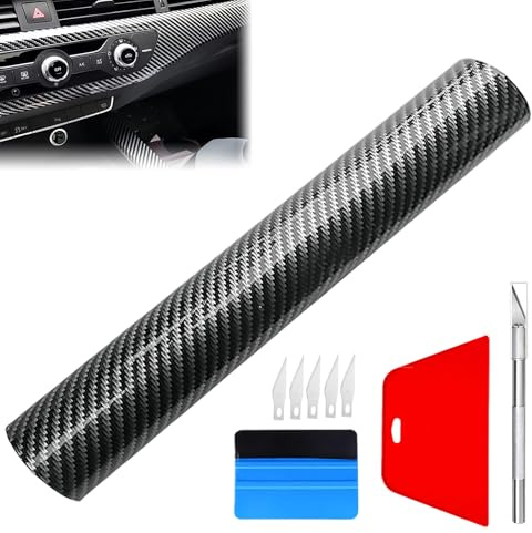 6D Carbon Fiber Vinyl Wrap 30×150CM,Self-Adhesive Bubble-Free Waterproof Car Wrap Roll with Tools for Car Interior, Motorcycles, Laptops, DIY Decoration