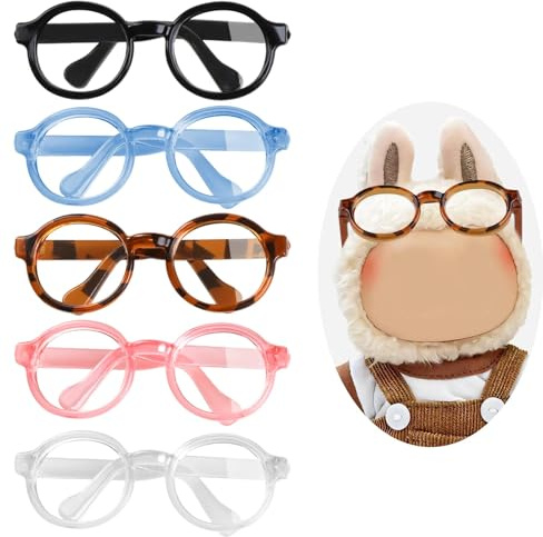 LLMSIX 5 gafas para muñecas Labubu, mini gafas de muñeca, accesorios de disfraces, lentes transparentes para manualidades, ropa de muñecas