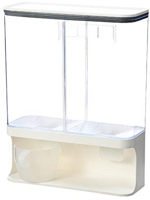 LuMOUzhou Cereal Storage Container,Rice Dispenser Rice Cereal Storage Container Wall Mounted 2-Grid Black Multiple Sizes(1500Ml)