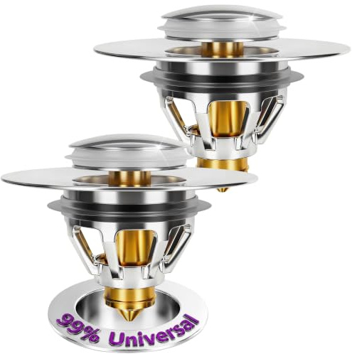 M. ROSENFELD HOME Abflussstopfen Waschbeckenstöpsel mit Sieb - Universal Waschbecken Stöpsel Pop Up - Chrom x2