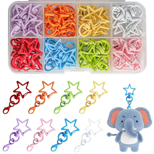 GomTrynxil 40 Pezzi Moschettone Portachiavi Stella, Portachiavi a Forma di Stella, Ganci Per Portachiavi Fai da Te, 8 Colori Moschettoni Colorati per Borse Chiavi Accessori Fai da Te