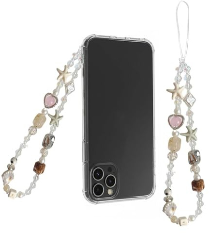 Neveance Phone Charm Strap, Beaded Phone Wrist Strap with Pearls and Crystals Multicolour Cute White Smartphone Charm for Smartphones Cameras Keychains Travel Parties Gifting