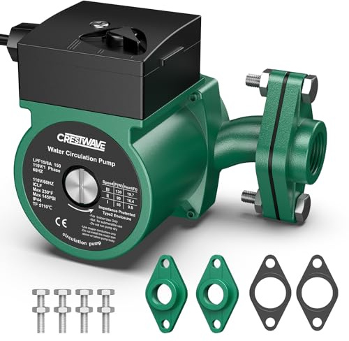 CRESTWAVE Hot Water Recirculating Pump 110V, 130W 13GPM Circulation Pump, 3-Speed Recirculating Pump for Water Heater–Instant Hot Water | 230°F for Solar, Boiler | Easy DIY w/ 3/4 FNPT Flanges & Kit