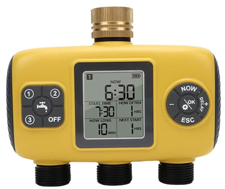 Jiawu Système D'arrosage Automatique avec Minuterie D'irrigation par Aspersion Programmable à 3 Zones avec Entrée en Laiton