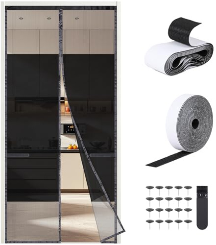 EFUTURETIME Fliegengitter Balkontür 90 x 210cm, Magnet, mit Sichtschutz | Insektenschutz Vorhang, Fliegenschutz Tür ohne Bohren ohne Bohren, mit Klettband und Reißnägel