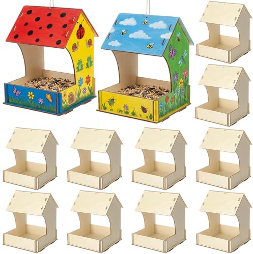 12 Pack Wooden Bird Feeder Kits Bulk Bird Houses to Paint Unfinished Craft