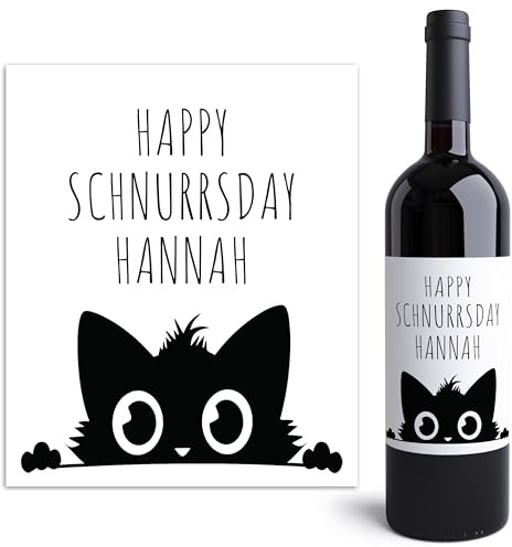 Katze Geburtstag Frau Weinetiketten personalisierte Flaschenetiketten selbst gestalten Geburtstagsgeschenk Katzenliebhaber Geschenk Etiketten 2 Stück | 10x12 cm