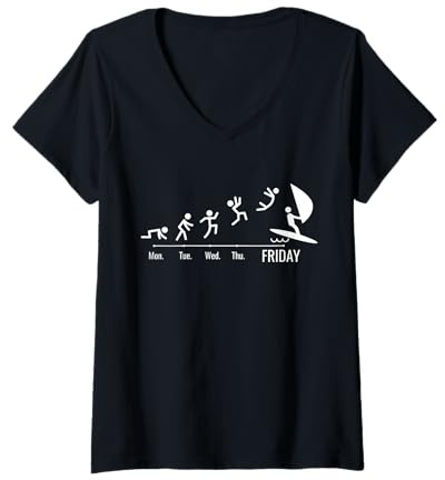 Damen Windsurfing Segel Surfbrett Windsurfen Wochenende Windsurf T-Shirt mit V-Ausschnitt