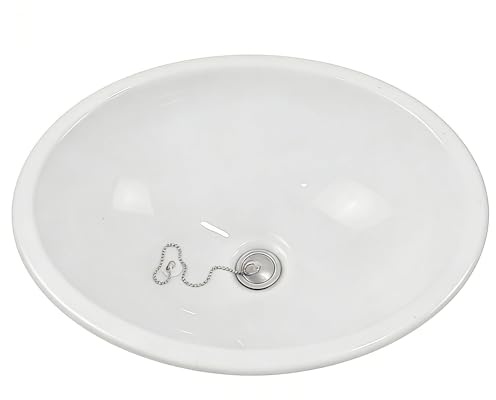 Ovalado Fregadero Camper con Desagüe, Fregadero Bajo Encimera Plástico Reforzado para Caravanas, Baños, Autocaravanas y Barcos