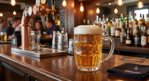 Utilissimi Editaasa – Juego de 6 jarras de cerveza de 500 ml, vasos de cristal con mango para cerveza artesanal, Lager y Stout, diseño clásico de pub, resistentes y lavables en lavavajillas, 13 cm