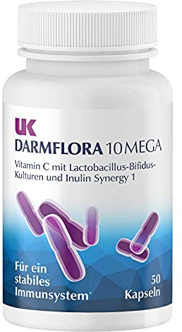 UK Darmflora 10 Mega Kapseln vegan - Hochdosierte Laktobazillus-Bifidus-Kulturen + Inulin Synergy 1 & Vitamin C