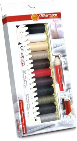 Gütermann creativ Nähfaden-Set mit 11 Spulen Allesnäher 100 m in Basisfarben + ein Handmaß + ein Seam-fix mini