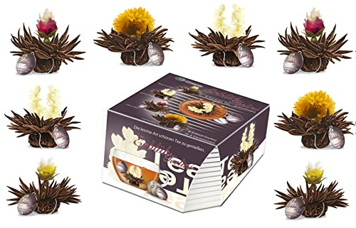 Creano Variation de Fleurs de Thé dans le Format Exclusif de Tasse - 8 Fleurs en 4 Variétés Différentes (Thé Noir)