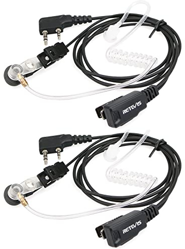 Retevis Funkgeräte Headset mit Mikrofon, Security Kopfhörer, 2-pin Ohrhörer Kompatibel mit Walkie Talkie RT24 RT668 RT27 RT1 RT5R Baofeng UV-5R BF-888S BF-88E Kenwood HYT WOUXUN (2 Stück)