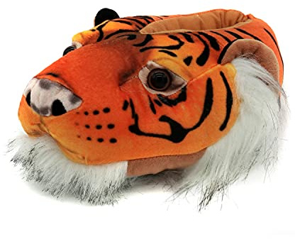 Pantuflas novedosas para hombre, pantuflas peludas de invierno, tigre, león, felpa para hombres y mujeres