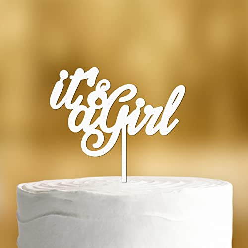 Cake Topper It’s a Girl [in Schreibschrift] für die Babyparty - Acryl weiss - Tortendeko Babyparty deko Mädchen, Gender reveal Party deko neutral
