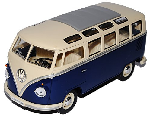 Kinsmart Volkwagen T1 Dunkel Blau Weiss Samba Bully Bus 1950-1967 1/24 Modellcarsonline Modell Auto mit individiuellem Wunschkennzeichen