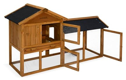 Alice's Garden - Clapier en Bois Hotot pour Lapin et Autres rongeurs. 4 Lapins. Cage à Lapin avec enclos. Espace intérieur et extérieur