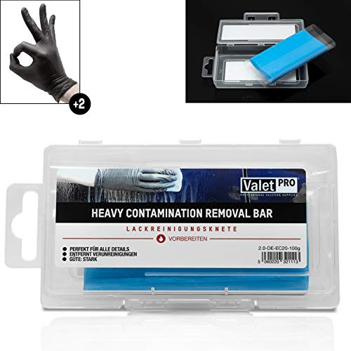 detailmate ValetPRO Reinigungsknete blau (hart)- Blue Contamination Removal Bar 100g + Nitril Schutzhandschuhe