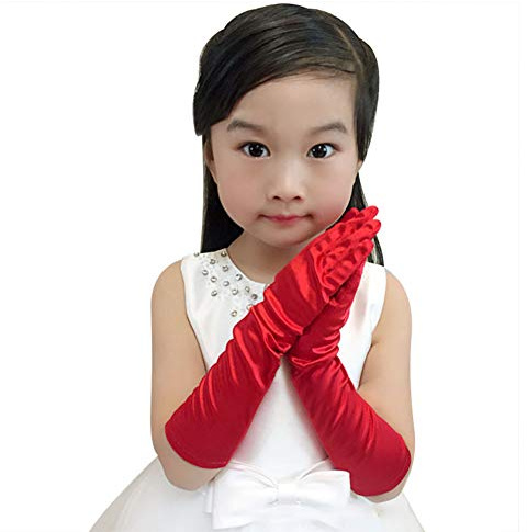 Gants Enfant Déguisement Mariage Gants Long Satin Fille Gant de Performance Scène Danse Jazz Gloves Accessoires Robe Costumes Cérémonie Soirée Opéra Fête Halloween Journée de l'enfance