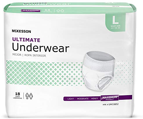 McKesson Ultimate Adult Incontinence Underwear, [72 Count], Large, 44-58 in. Maximum Absorbency, Unisex Bladder Leak Protection, Pull-On Style with Tear-Away Sides, Postpartum and Incontinence