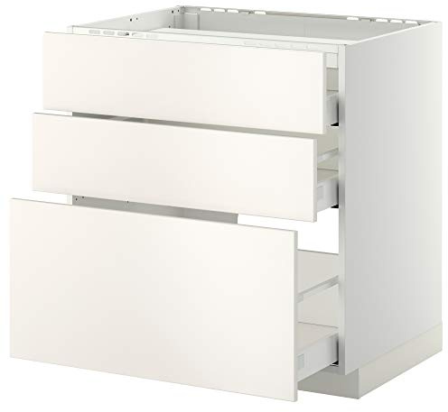 MAXIMERA/METOD base cabina f piano cottura/3 frontali/3 cassetti 80x61.6x88 cm bianco/Veddinge bianco