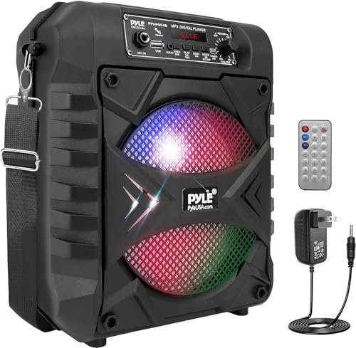 Pyle Speaker Bluetooth Portatile, Ricaricabile da 300W con Subwoofer da 20,32 cm, AUX, Ingresso Microfono, Luci per Feste, MP3/USB, Radio, Telecomando