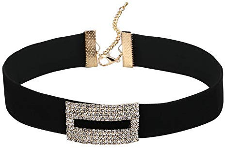 Gualiy Kragen Halskette Einstellbar Samt Halsband Breit Band Rechteck Form Maskenspiel Kropfband Klassische Damenkette Gold Schwarz mit Zirkonia, 30.5+7.4CM