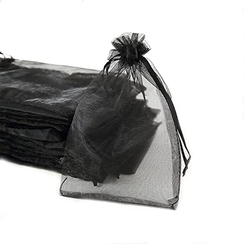 100 Stück Organza Säckchen Zum Befüllen,Organzabeutel Geschenkbeutel Kordelzug Säckchen Organzasäckchen für Festival Party Hochzeit Bonbonsbeutel,Schmuckbeutel Lavendel Geschenk Säckli,20x30cm Schwarz