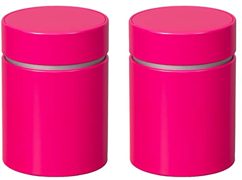 tea4chill 2 Stk Teedosen für losen Tee 100g, Gewürzdosen Linea, Metall, rund mit Stülpdeckel, fuchsia pink, 80 x 110mm (ØxH)